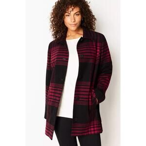Women's Black & Burgundy Plaid Coat - Unbranded